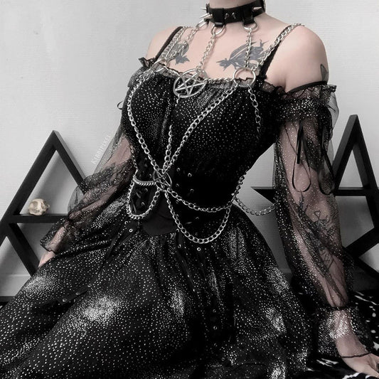 Chain Five Star Gothic Sexy Binding Harness & Collar