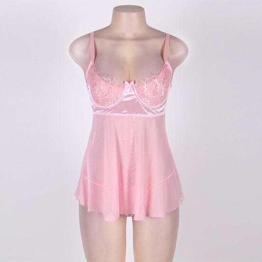 Pink Bra-Style Suspender Lace Nightdress
