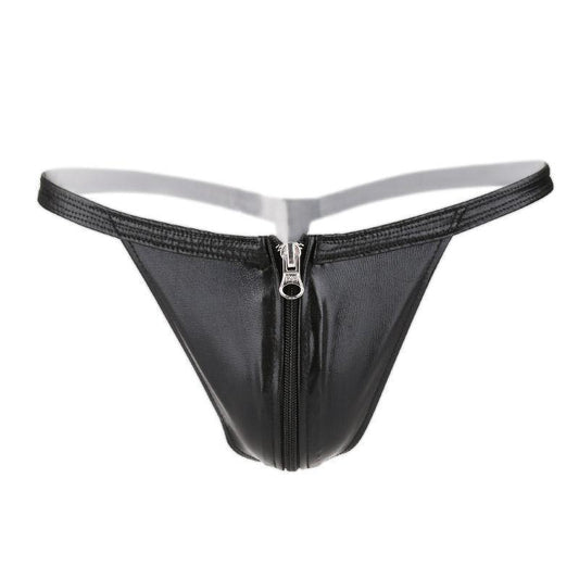 Front-Opening Leather Zipper Thong