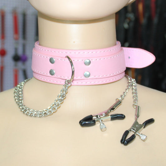 Leather Nipple Clamp Collar Iron Chain Traction Neck Scarf