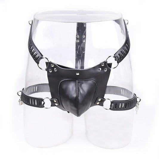 Men's Chastity Pants Leather Strap Adult Bird Cage Lockable Belt Panties