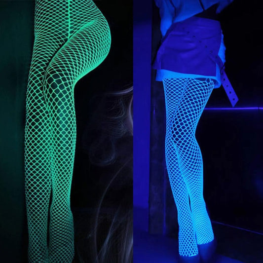 Nightglow net socks are cool, glowing, and fun. Pantyhose, fishing net socks, hollowed out, sexy bar, flirtatious bottom socks