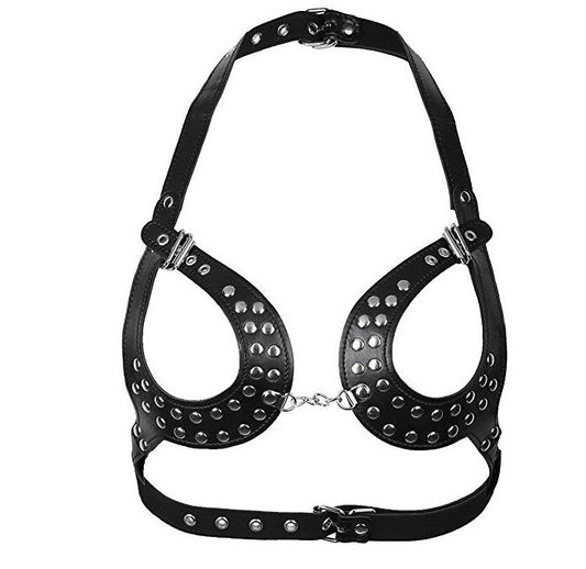 Women's Sexy Gothic Open Cup Cage Bra Faux Leather Adjustable Body Chest Harness Belt Lingerie