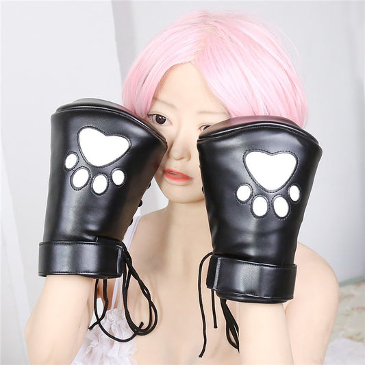 Sex Products Dog Handcuffs Sponge Filled Bear Paw Cover Bright Leather Pu Leather Shoelaces Black And White SM Bound Hands