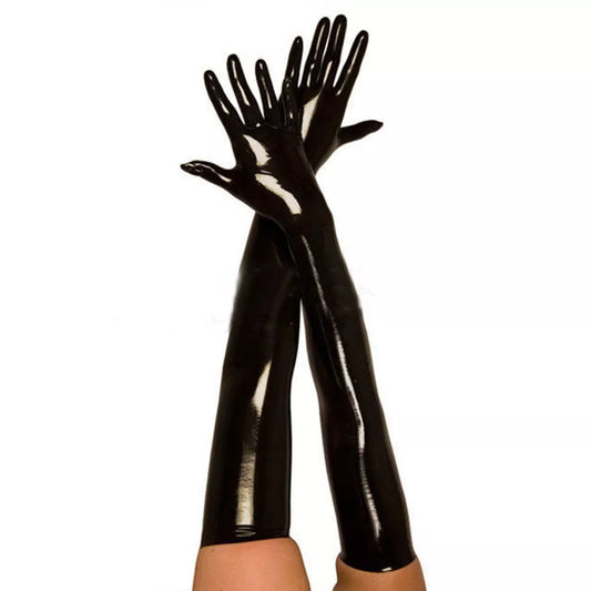 Long Black Fetish Wet Look Gloves
