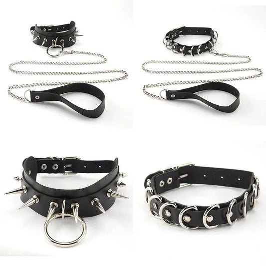 Dark Gothic Spiked Collar With Lead