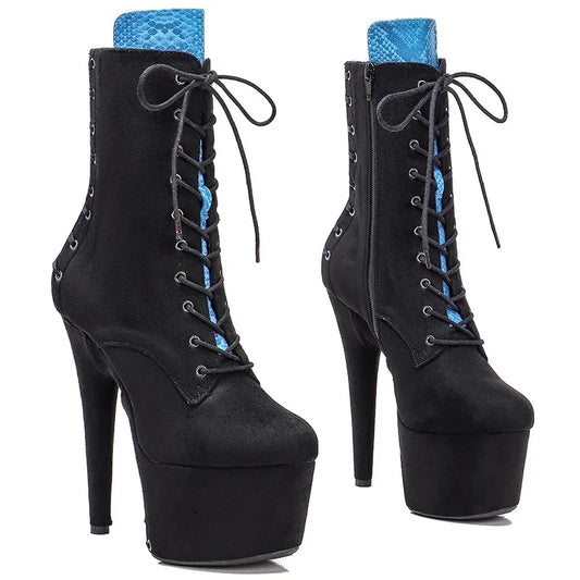 17CM/7inches Suede Upper Sexy Exotic High Heel Platform Party Women Round Toe Ankle Boots Pole Dance Shoes 085